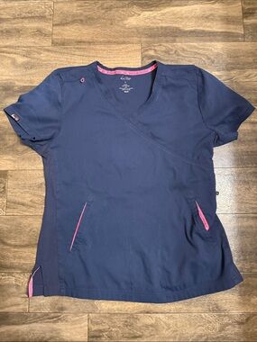 Women's Navy Scrub Top with Pink Trim by koi Lite